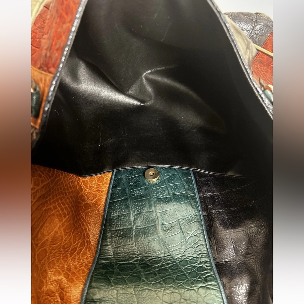 Vintage SHARIF Large Multicolored Patchwork Boho Leather Tote Bag Purse USA - Picture 10 of 16